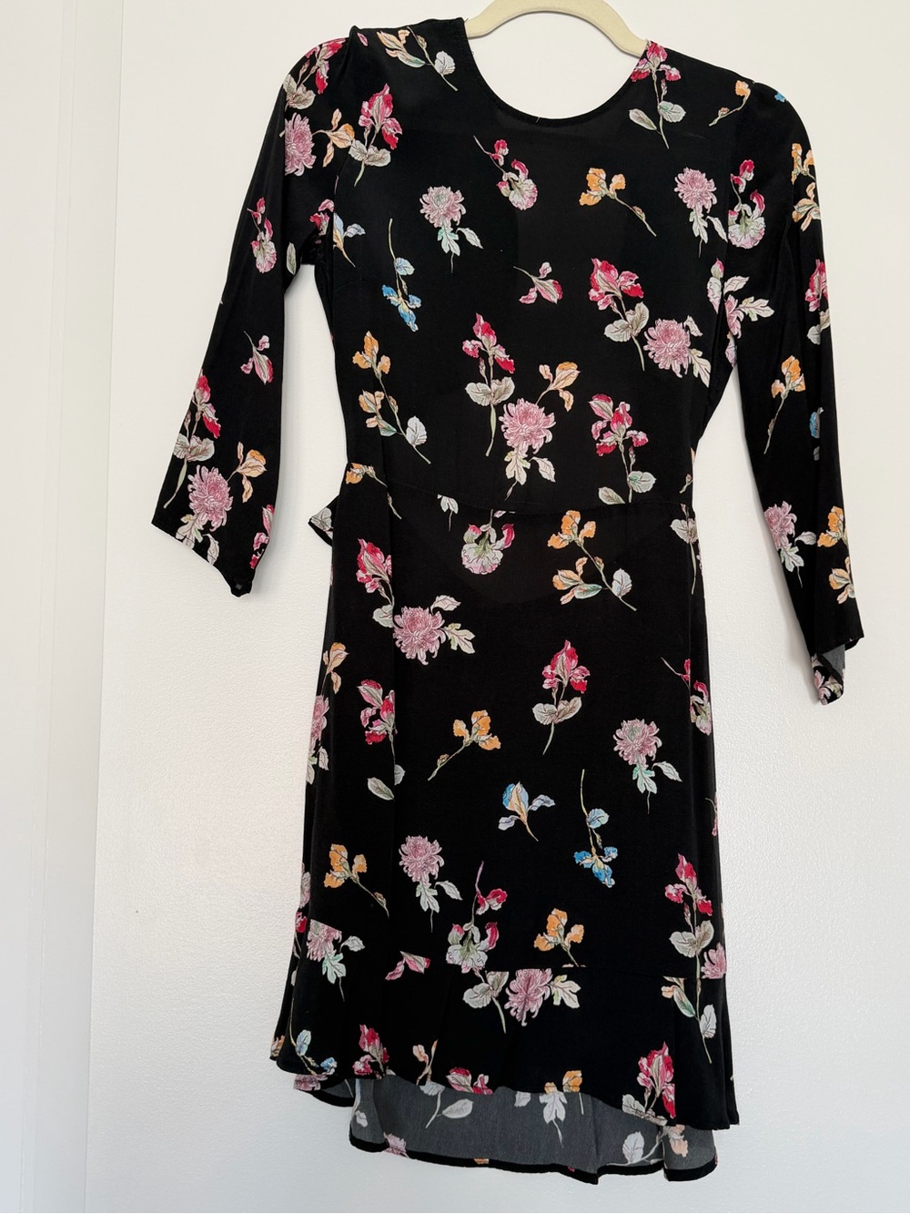 Mango Black Floral Long-Sleeve A-Line Dress